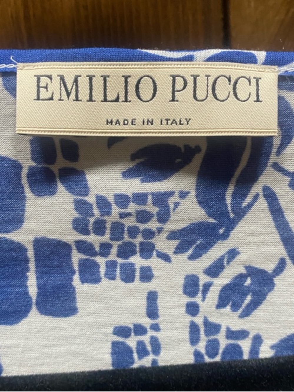 Emilio Pucci Blue & White Floral Cowl-Neck Blouse - Picture 2 of 6